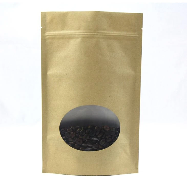 Kraft Paper Stand Up Kaffe taske med vindue