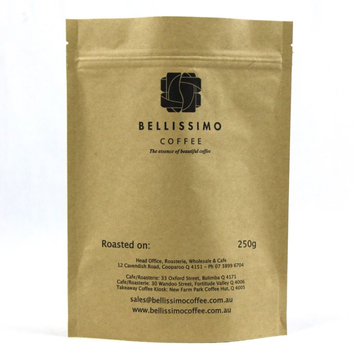 250g Stå op kaffetasker med glidelås