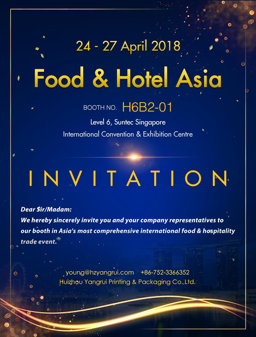 Yangrui vil deltage i mad andHotel Asien 24-27 April, 2018