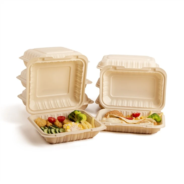 Biologisk nedbrydelig 9x9 tommer Plastic Fire Chicken Emballage Take Out Bento Box Clamshell Food Container