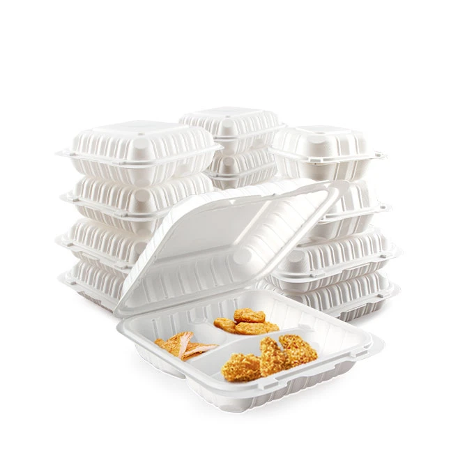 Robust ventileret 9x9", 3-rums muslingeskal Engangs madbeholder Plast Takeaway Madkasse